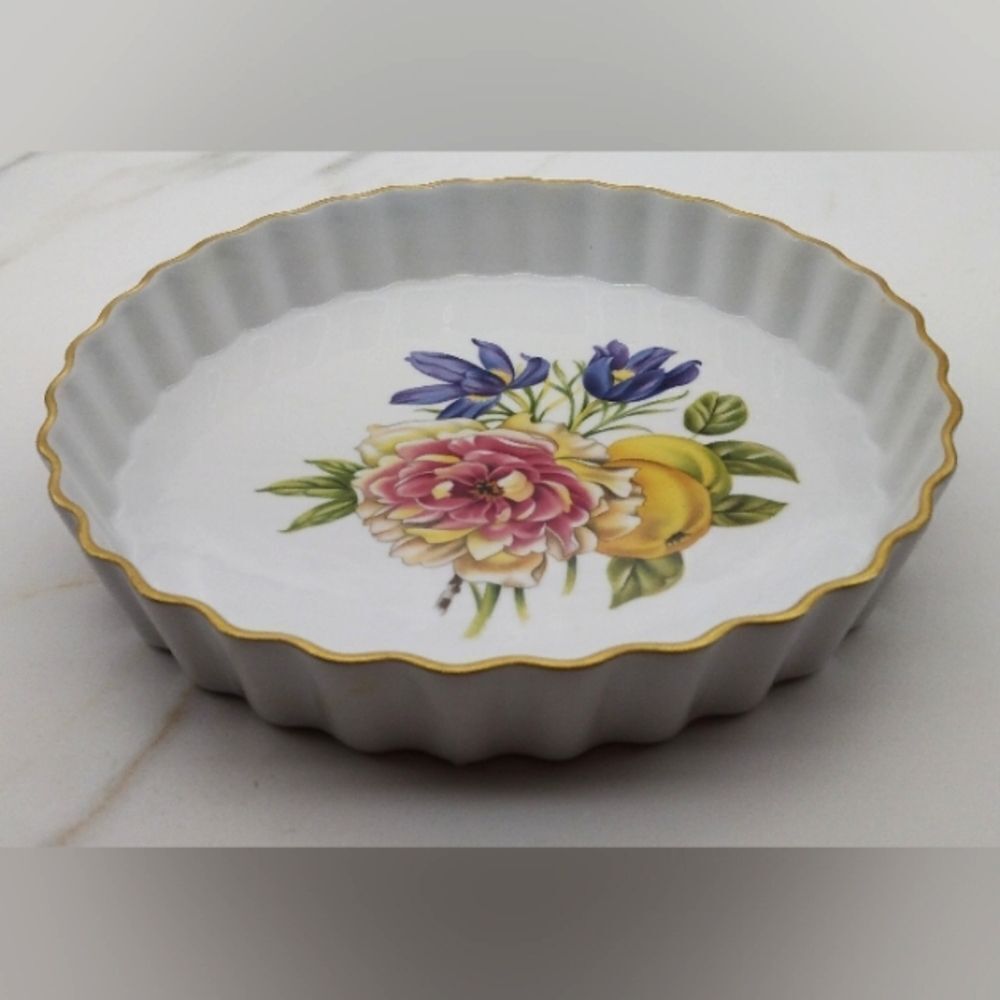 Royal Worcester England Pershore Floral Peony Fruit   Pie Dish Plate Vintage - Picture 7 of 16